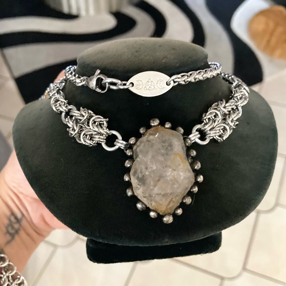 Big herkimer diamond crystal on handmade maille stainless steel chain boho goth - Picture 8 of 13